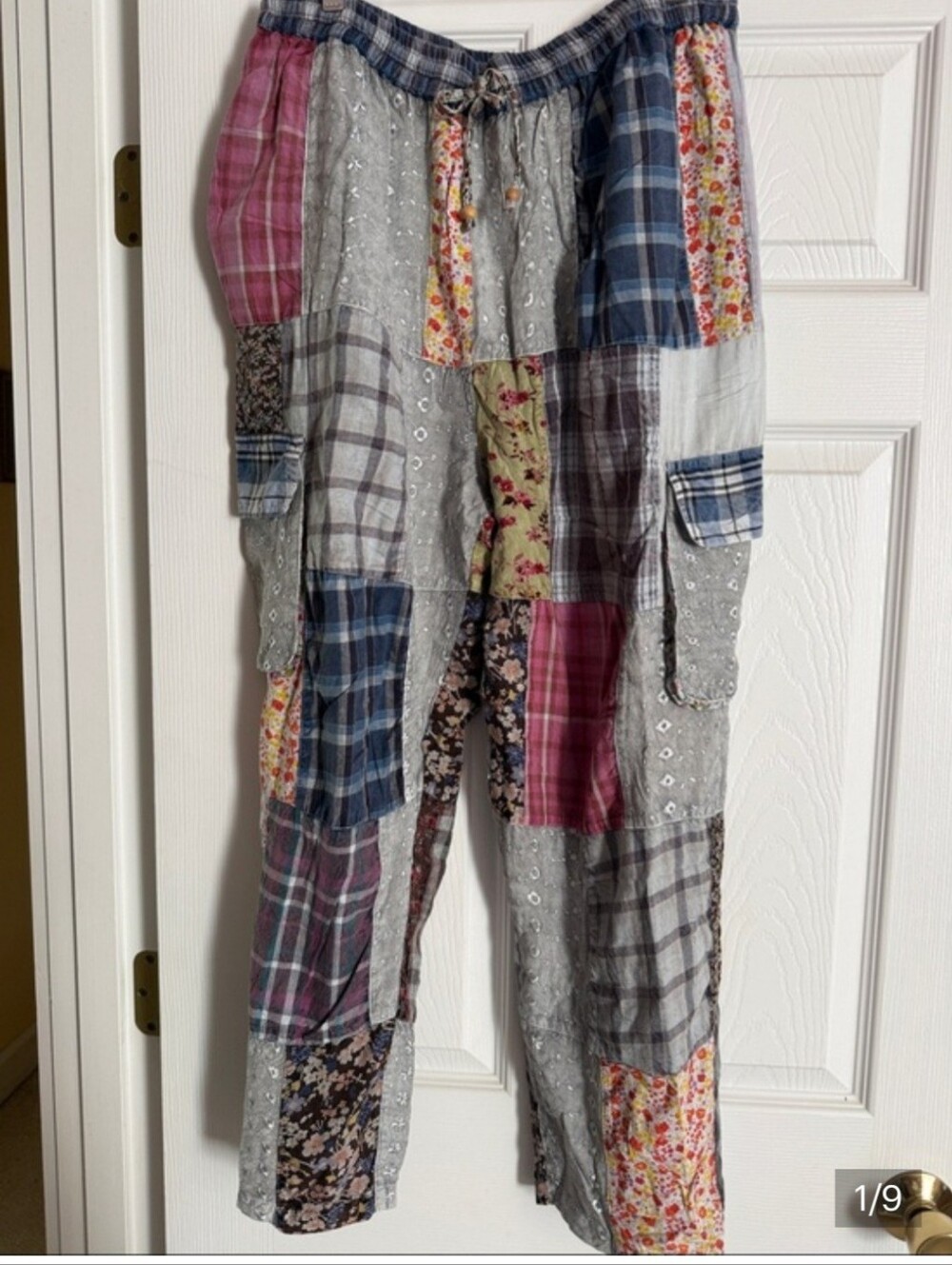 Women's Patchwork Wide Leg Cargo Pants - Multicolor